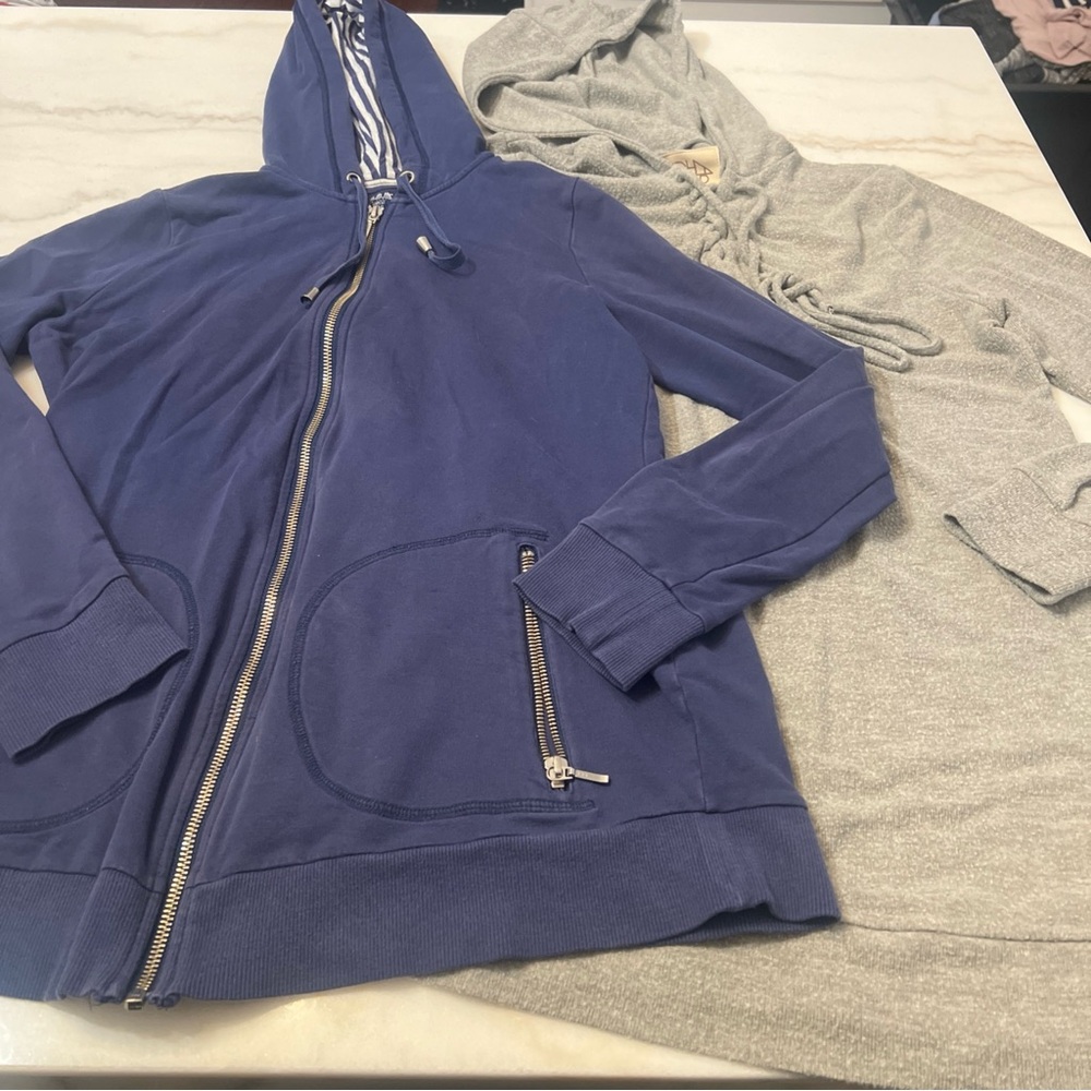 Lot Of 2 Maternity Hoodie Sweatshirt Full Zip Pullover Size Medium Gray Blue